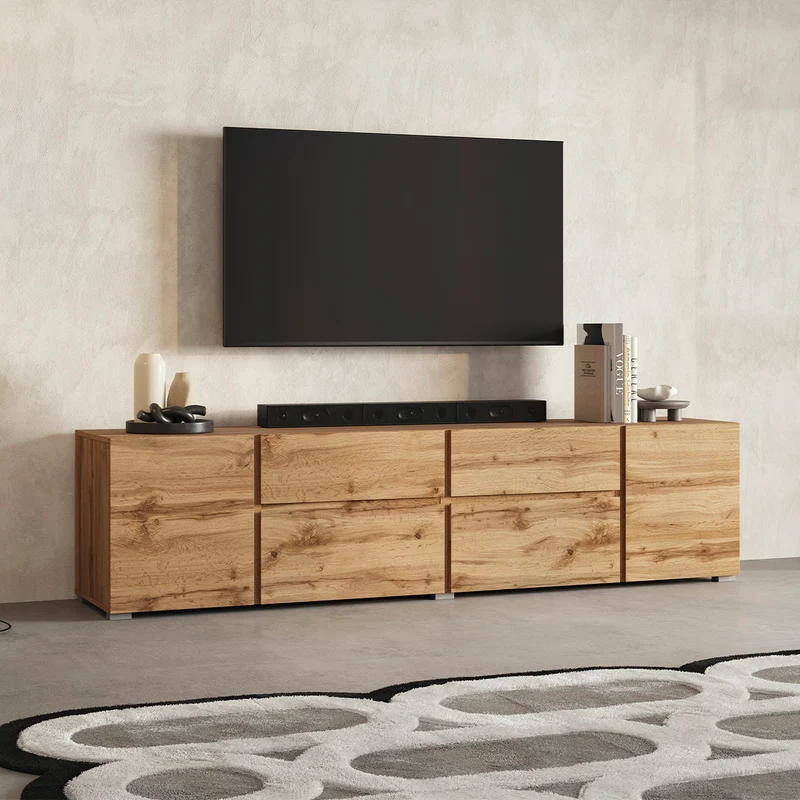 Meuble TV 4 portes 2 tiroirs 195 cm Maxis Bois