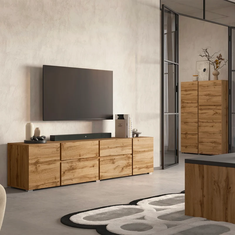Meuble TV 4 portes 2 tiroirs 195 cm Maxis Bois