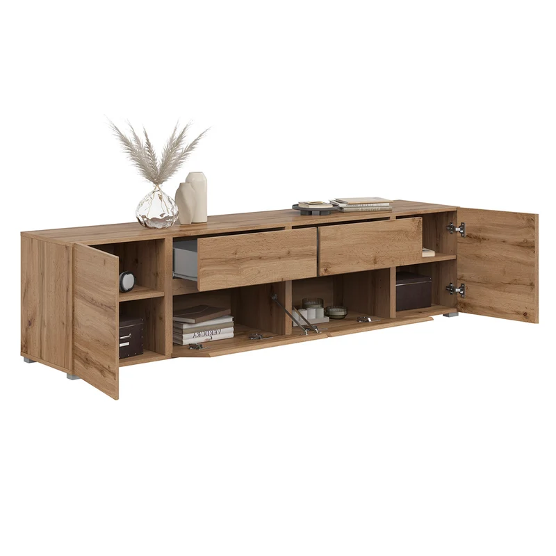Meuble TV 4 portes 2 tiroirs 195 cm Maxis Bois