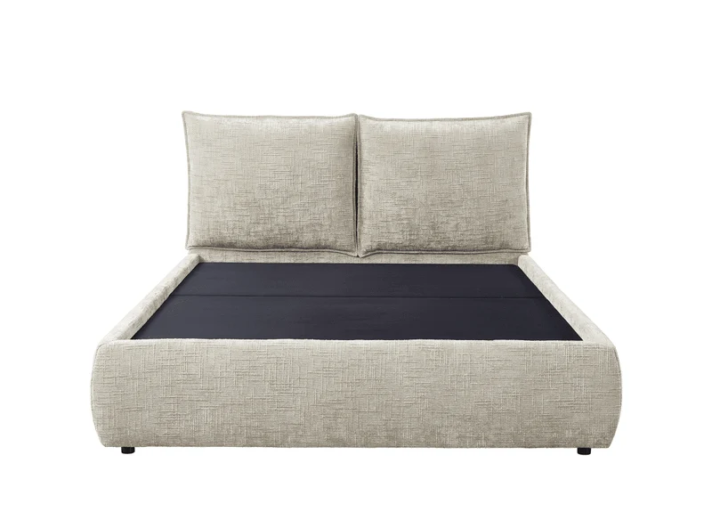 Lit coffre en velours chiné taupe 180x200 cm MELY