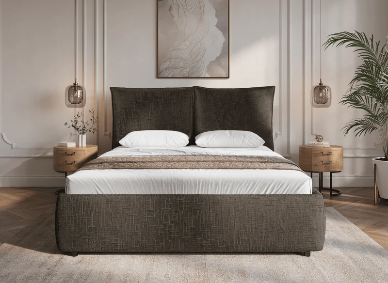 Lit coffre en velours chiné marron 180x200 cm MELY