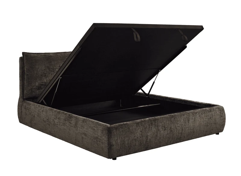 Lit coffre en velours chiné marron 180x200 cm MELY