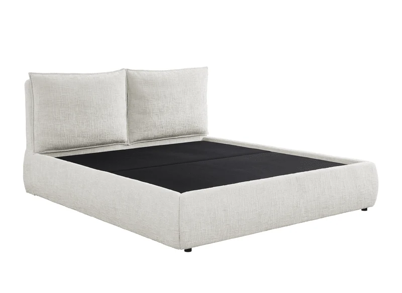 Lit coffre en velours chiné beige 180x200 cm MELY