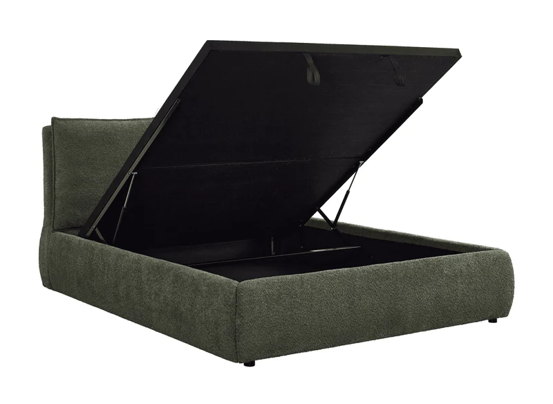Lit coffre en tissu bouclette vert olive 180x200 cm MELY