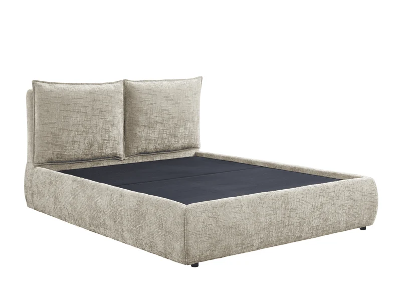 Lit coffre en velours chiné taupe 140x190 cm MELY