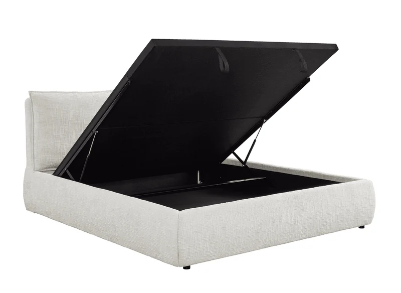 Lit coffre en velours chiné beige 140x190 cm MELY