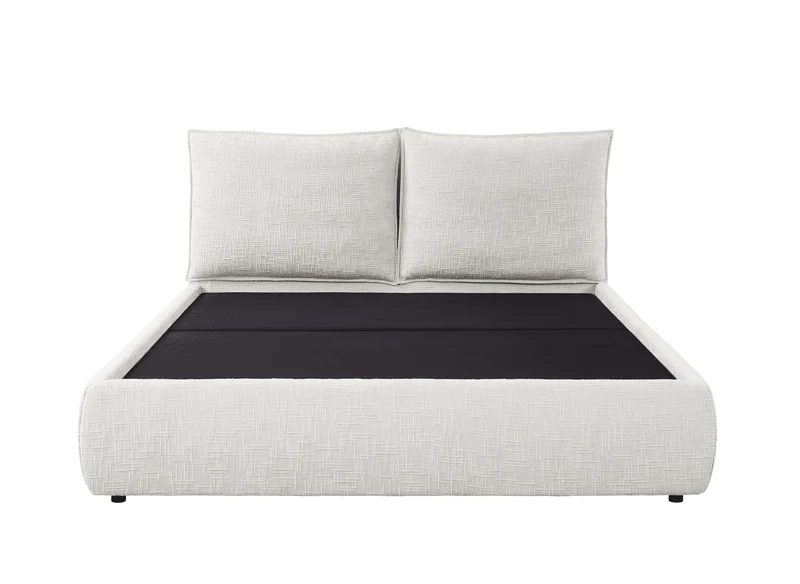 Lit coffre en velours chiné beige 140x190 cm MELY
