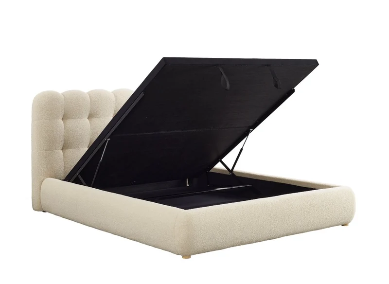 Lit coffre en tissu bouclette beige 160x200 cm BISCUIT