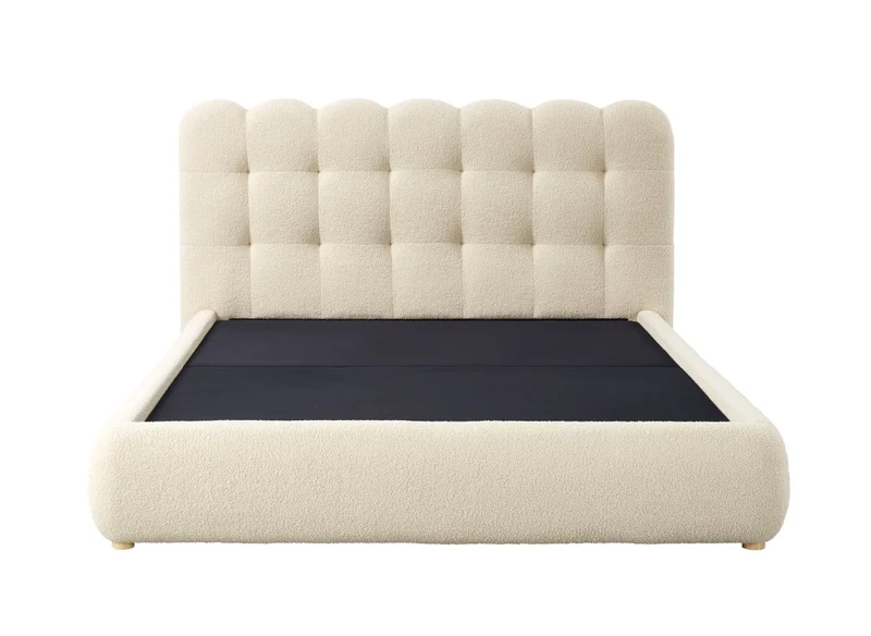 Lit coffre en tissu bouclette beige 140x190 cm BISCUIT