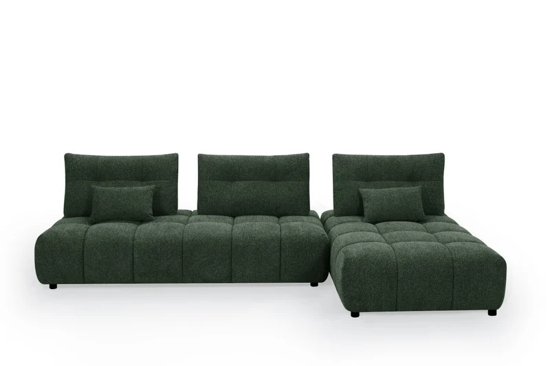 Canapé d'angle réversible en velours texturé vert kaki ALANA