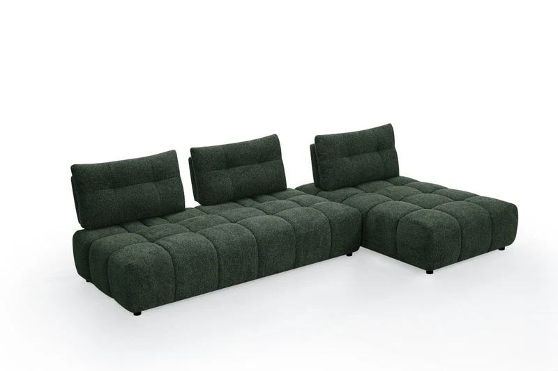 Canapé d'angle réversible en velours texturé vert kaki ALANA