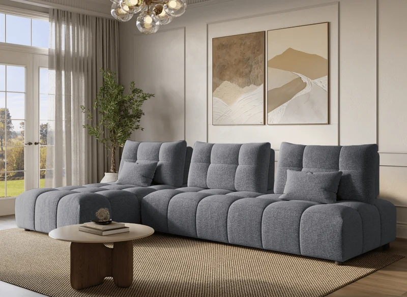 Canapé d'angle réversible en velours texturé gris ALANA