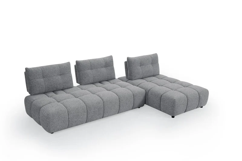 Canapé d'angle réversible en velours texturé gris ALANA
