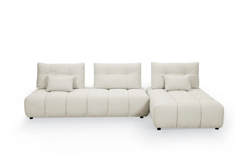 Canapé d'angle réversible en velours texturé beige ALANA