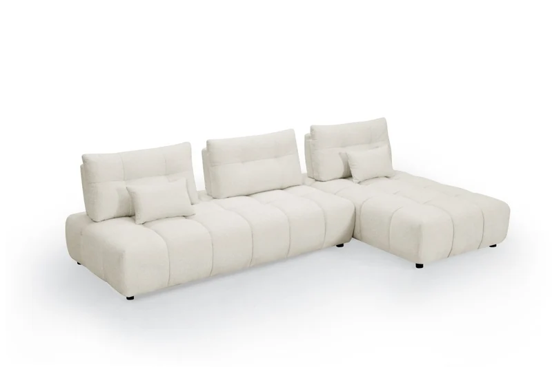 Canapé d'angle réversible en velours texturé beige ALANA