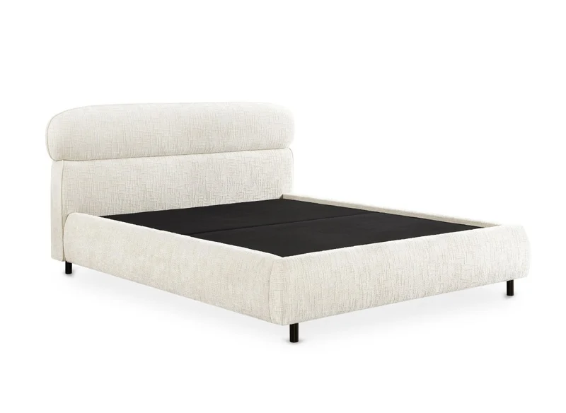 Lit coffre en velours chiné beige 180x200cm MELO