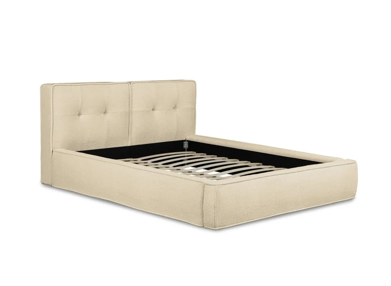 Lit double en tissu bouclette beige 180x200cm YUNA