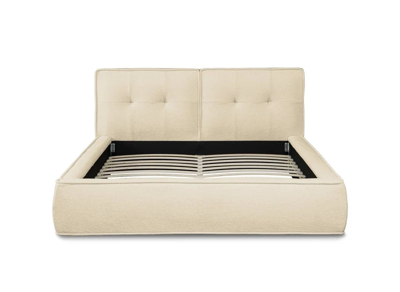 Lit double en tissu bouclette beige 180x200cm YUNA