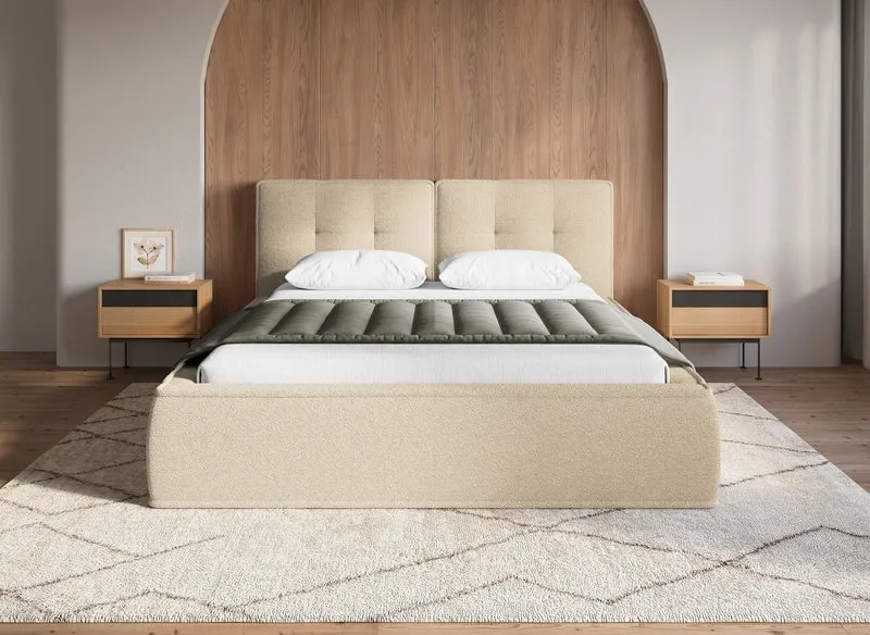 Lit coffre en tissu bouclette beige 160x200cm YUNA