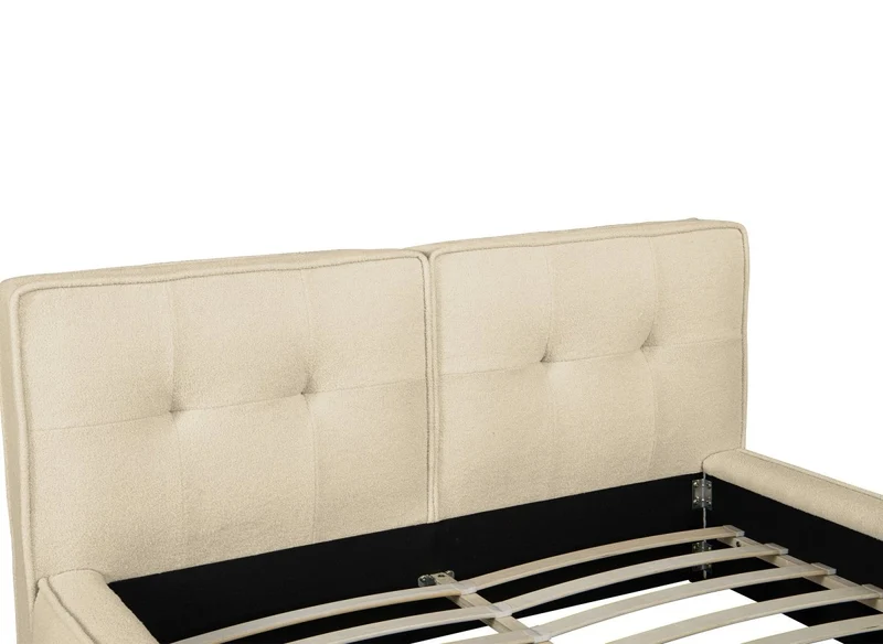 Lit coffre en tissu bouclette beige 160x200cm YUNA