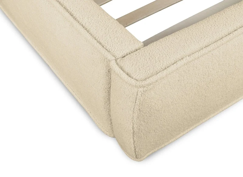 Lit coffre en tissu bouclette beige 160x200cm YUNA
