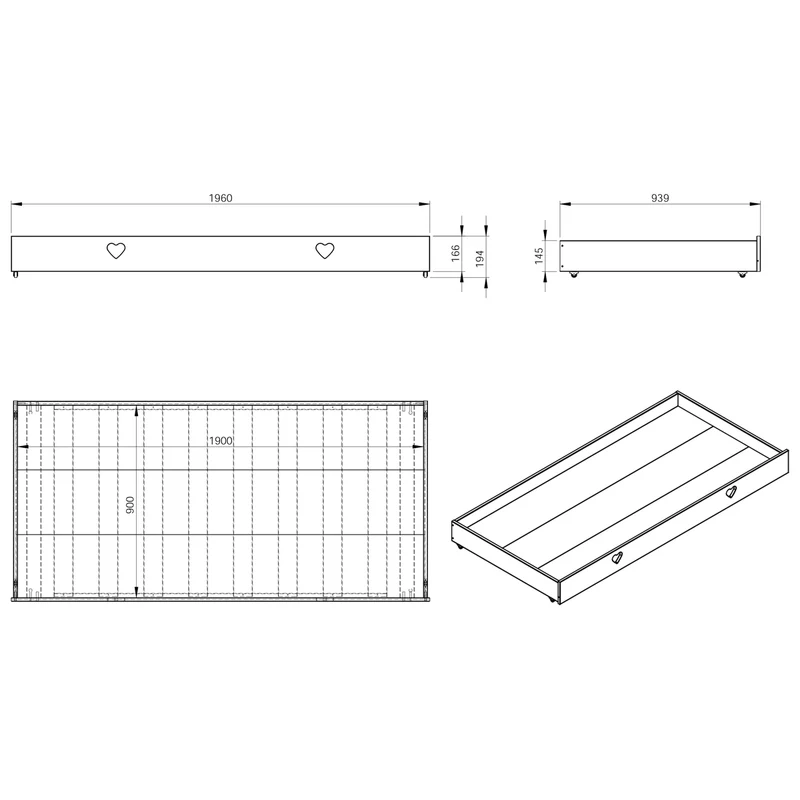 Tiroir de lit 90x190 Vipack Amori Blanc