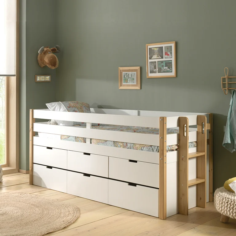 Tiroir de lit 90x190 Vipack Margrit - Blanc et Bois