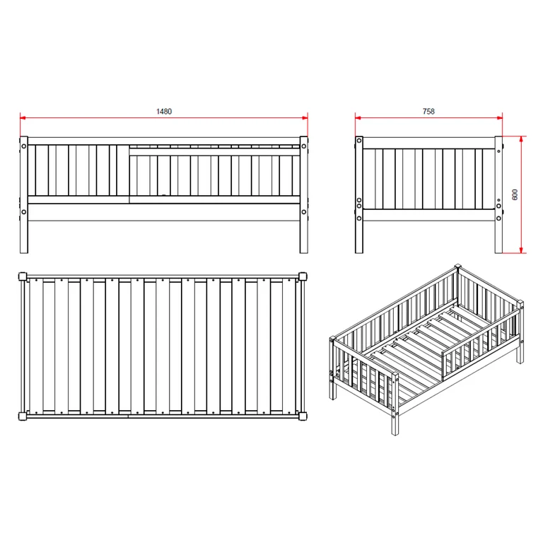 Lit 70x140 sommier inclus Vipack Tod - Gris