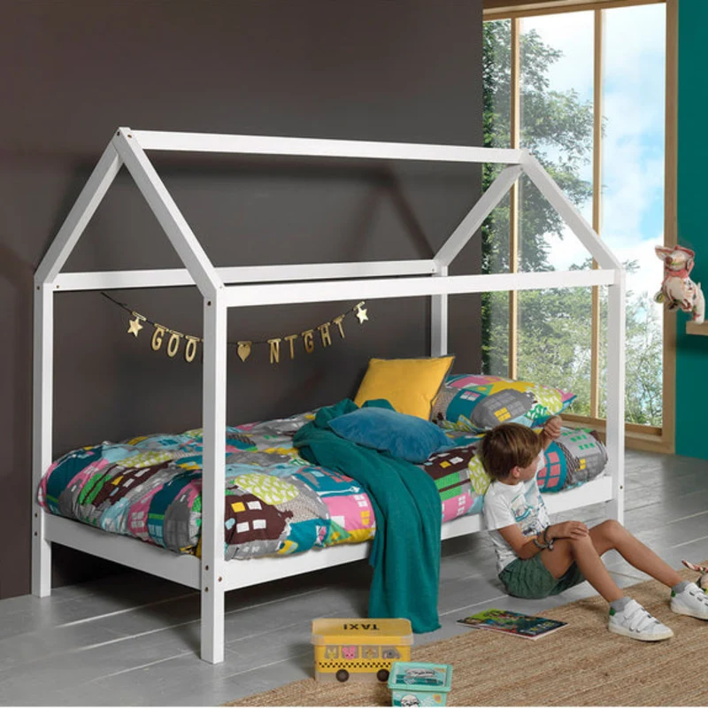 Lit cabane LP 90x200 Sommier inclus Vipack Dallas - Blanc