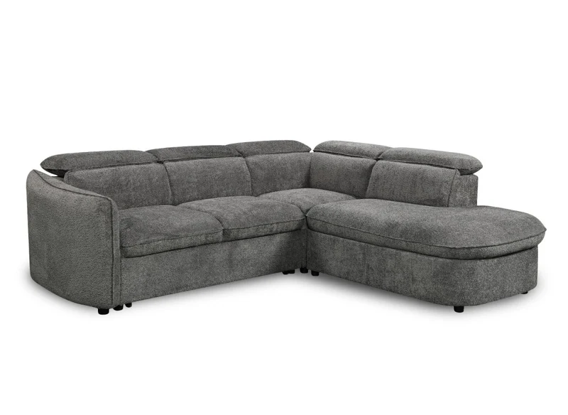 Canapé d'angle convertible avec coffre en tissu bouclette gris BAYA - angle droit