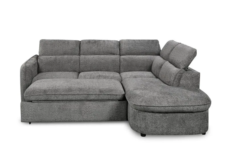 Canapé d'angle convertible avec coffre en tissu bouclette gris BAYA - angle droit