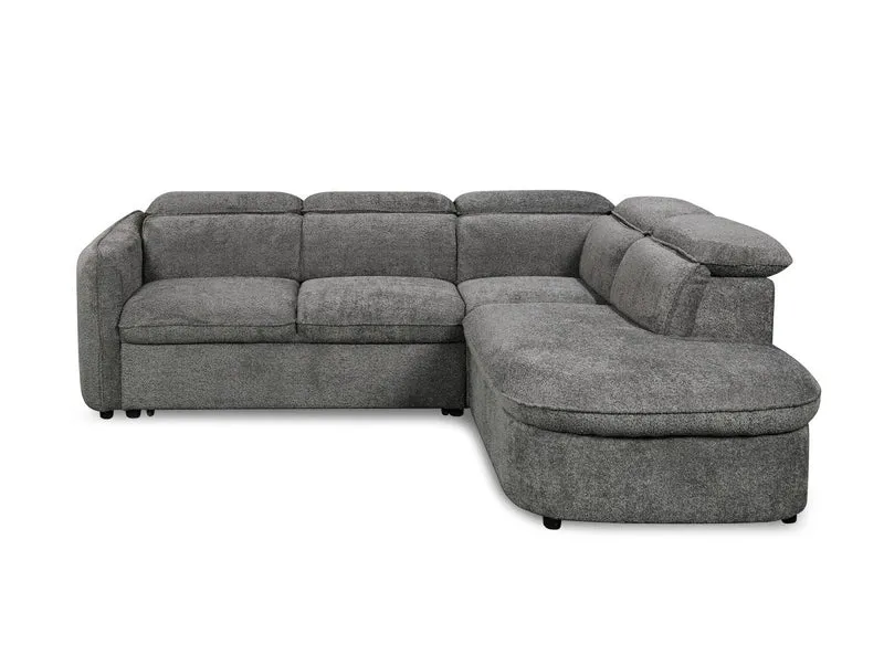 Canapé d'angle convertible avec coffre en tissu bouclette gris BAYA - angle droit