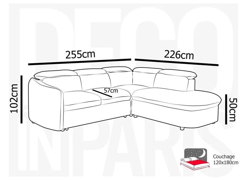 Canapé d'angle convertible avec coffre en tissu bouclette gris BAYA - angle droit