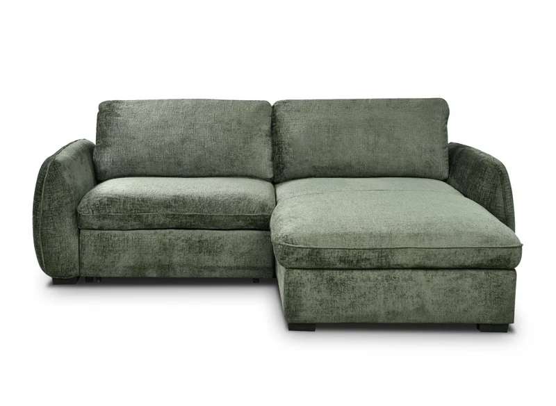 Canapé d'angle convertible et réversible avec coffre en velours chiné vert kaki LIORA