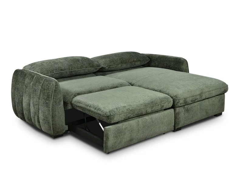 Canapé d'angle convertible et réversible avec coffre en velours chiné vert kaki LIORA