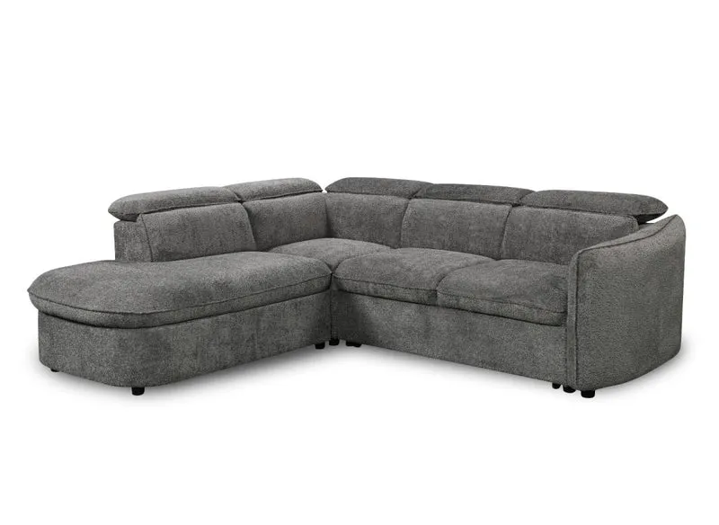 Canapé d'angle convertible avec coffre en tissu bouclette gris BAYA - angle gauche