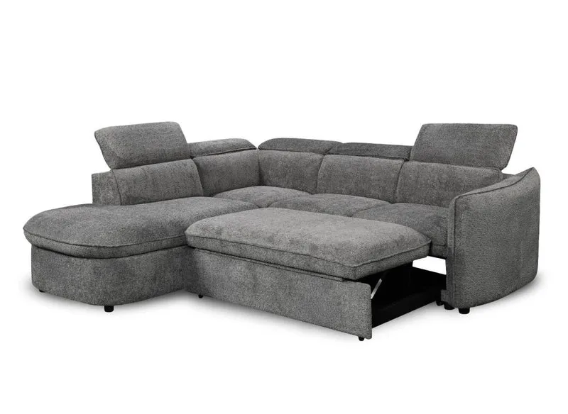 Canapé d'angle convertible avec coffre en tissu bouclette gris BAYA - angle gauche