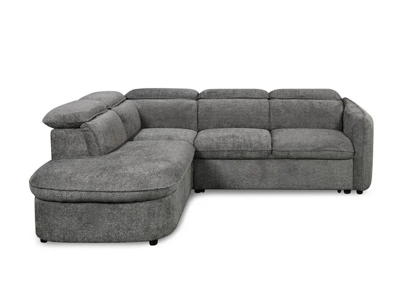 Canapé d'angle convertible avec coffre en tissu bouclette gris BAYA - angle gauche