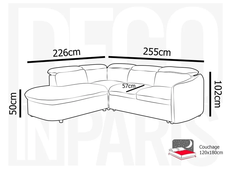 Canapé d'angle convertible avec coffre en tissu bouclette gris BAYA - angle gauche
