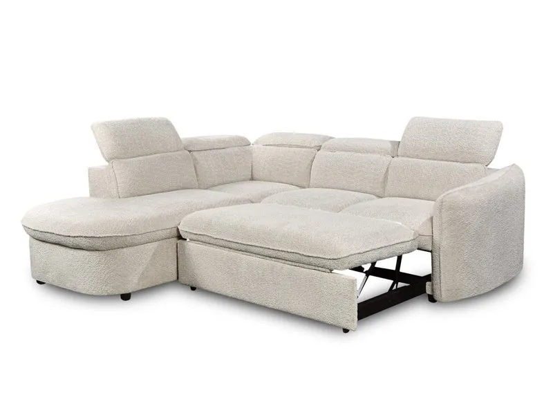 Canapé d'angle convertible avec coffre en tissu bouclette écru BAYA - angle gauche