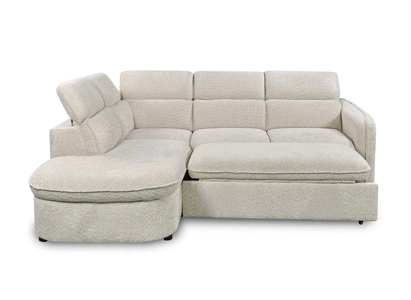 Canapé d'angle convertible avec coffre en tissu bouclette écru BAYA - angle gauche