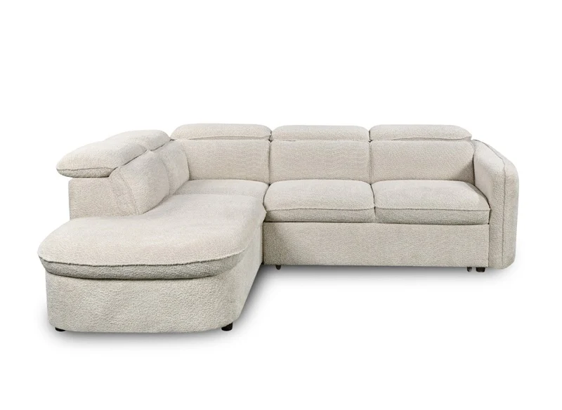Canapé d'angle convertible avec coffre en tissu bouclette écru BAYA - angle gauche