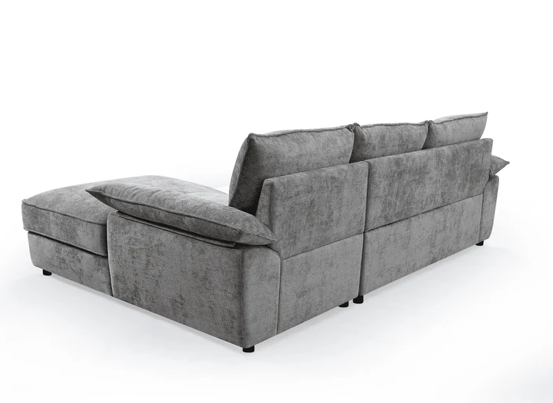 Canapé d'angle convertible avec coffre de rangement en velours chiné gris GABIN - Angle droit