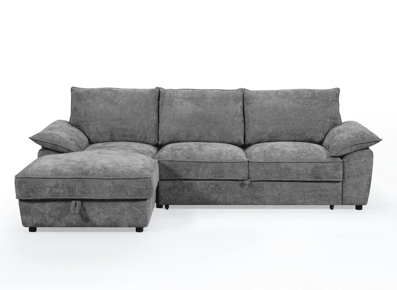 Canapé d'angle convertible avec coffre de rangement en velours chiné gris GABIN - Angle gauche