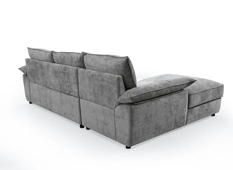 Canapé d'angle convertible avec coffre de rangement en velours chiné gris GABIN - Angle gauche
