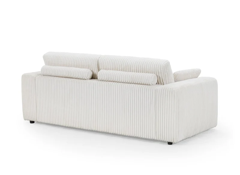 Canapé fixe 3 places en velours côtelé épais beige INAM