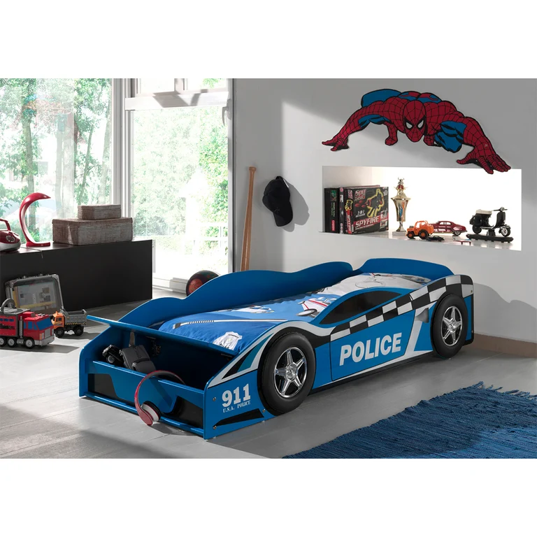 Lit 70x140 Police Sommier inclus Vipack Car beds - Bleu