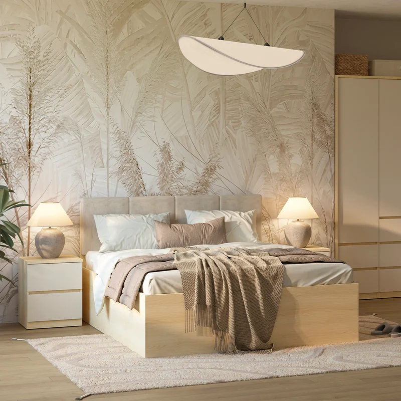 Lit coffre 180x200 sommier inclus Téana Bois et Beige