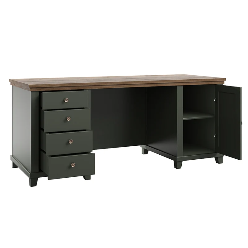 Bureau 1 porte 4 tiroirs Martin Vert et Bois