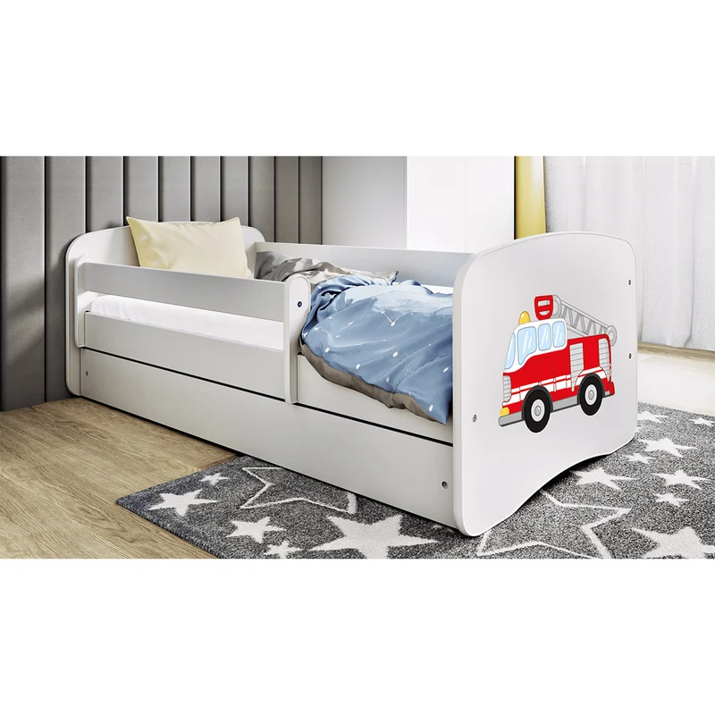 Lit 80x160 sommier et tiroir inclus Kocot Kids Babydream Pompier - Blanc
